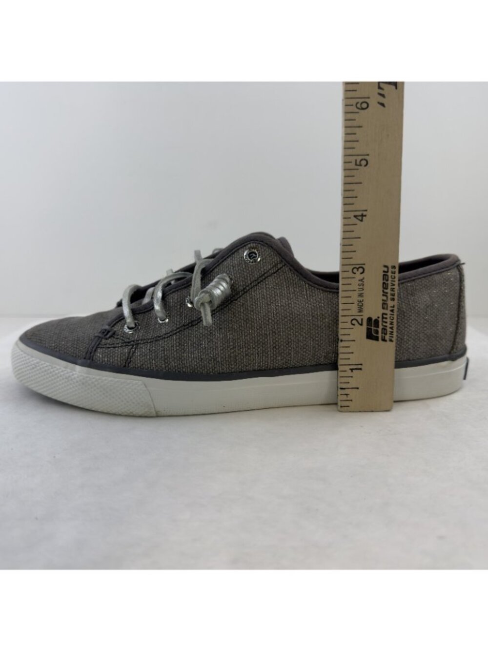Sperry Seacoast Sneaker Womens Size 8M Canvas Metallic Silver Gray Boat Shoes - Picture 11 of 13